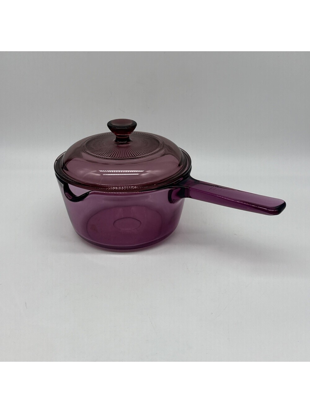 Vintage Corning Ware Vision Cranberry 1.0 Liter Saucepan with Spout Pyrex Lid